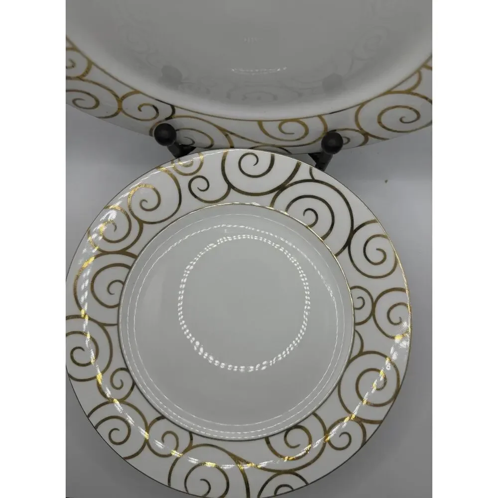 Pier 1 Gold Swirl Dinner Plates Set of 5 Retired White Porcelain